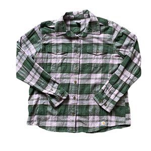 Carhartt 100714 Women's XL Hamilton Flex Flannel Button Down Shirt Green Purple